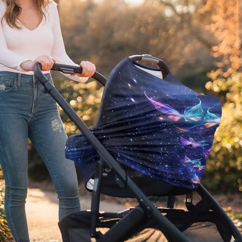 Image of Butterfly Galaxy Car Seat Cover Dust Cover Infant Stroller Cover Wind-Protected Sun-Proof Car Seat Canopy Cover Privacy Protection Reusable Pram Dust Protector
