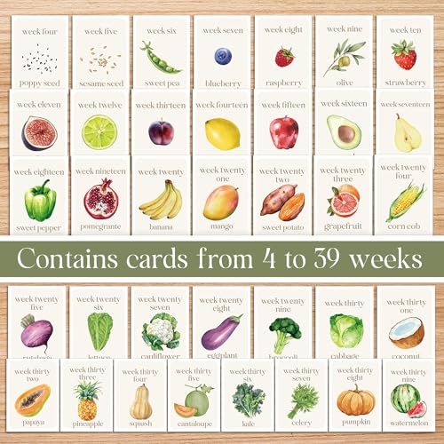 Image of 76 Pcs Locally Grown Baby Shower Decorations-36 Pcs Pregnancy Milestone Cards,Locally Grown Farmers Market Themed Party Decorations, Fruits And Vegetables To Track Baby Growth, Weekly Baby Size Cards For Pregnancy Announcement Photos 36 Pcs
