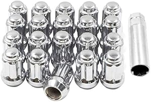 Wheel Accessories Parts Set of 20 Chrome 14x1.5 Spline Lug Nuts 1.50" Long Truck Nuts Locking Lugs Small Diameter Closed End Bulge Acorn 6 Spline Wheel Lug Nut with Key (M14 x 1.50, Chrome)