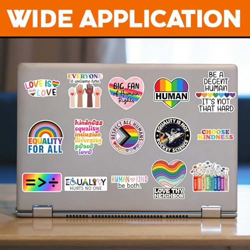 Image of MAIANEY Equality Sticker Pack - 15pcs 3in Human Rights Inclusion Diversity Positive Message Stickers, LGBTQ Equality Decals for Laptop Water Bottle Phone Journal Skateboard