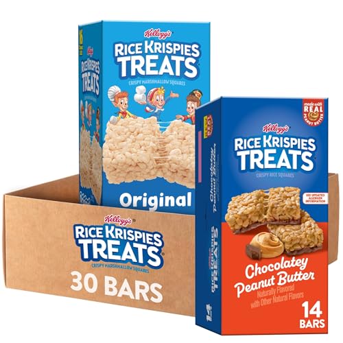 Rice Krispies Treats Crispy Marshmallow Squares Kids Snacks Cereal Bars Variety Pack (2 Boxes 30 Bars)