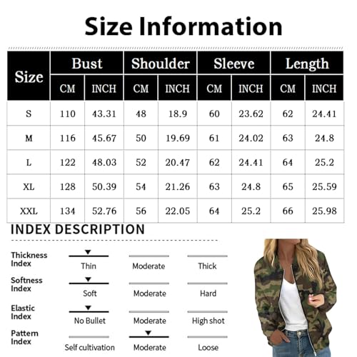Generisch Damen Jacke Winter Camouflage Bomberjacke Damen Camo mit Reissverschluss Herbstjacke Damen Elegant Pilotenjacke mit Tarnmuster Winterjacke Frauen mit Taschen Übergangsjacke Herbstwinter