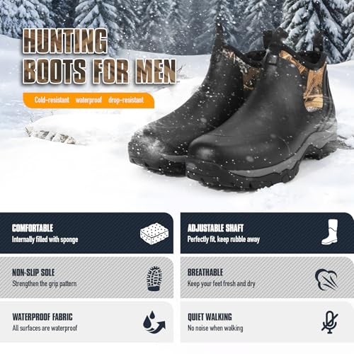 GUGULUZA Men's Ankle Rubber Boots, Short Hunting Boots with Neoprene, Waterproof Rain Footwear Insulated Outdoor Mud Shoes for Gardening,Fishing Camping4