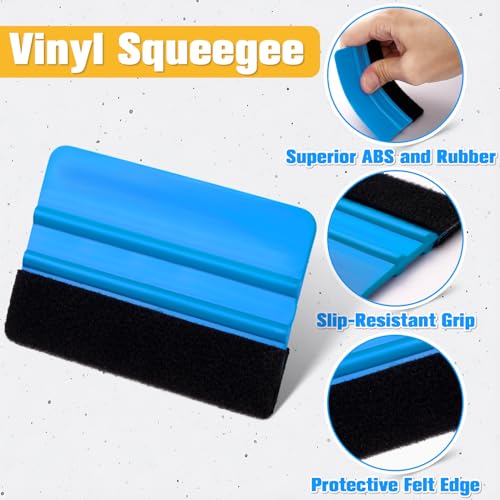 Image of Vinyl Wrap Tool Kit for Car Window Tint Installation, 4 inch Felt Edge Squeegee, Corner Plastic Scraper, 9mm Retractable Utility Knife & Blades, Wraps Applicator Tools for Car Wrapping