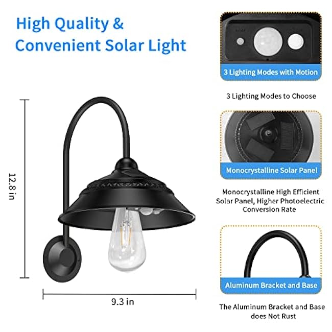 Aqonsie Solar Barn Light Outdoor With 3 Lighting Modes & Motion Sensor Wall Sconces, Rustic Chicken Coop Lights, Waterproof Wall Mount Light for Barn/Shed/Farmhouse/Porch