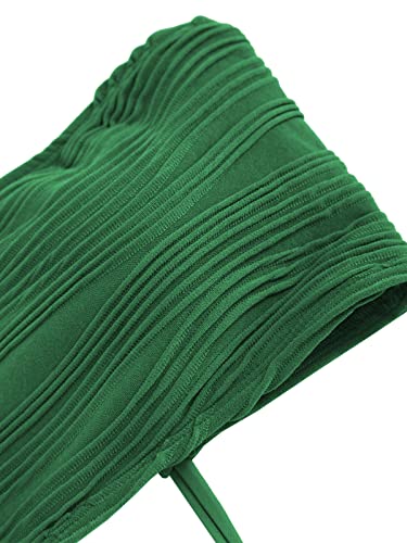 Image of ZAFUL Women Strapless Textured Bandeau Bikini 2 Piece Swimwear Cheeky Solid Lace up Bathing Suits