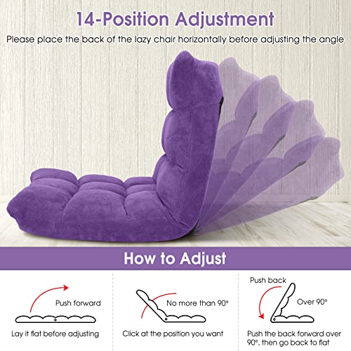 Image of Giantex Floor Chair with Back Support, 14 Adjustable Position, Padded Sleeper Bed, Couch Recliner, Folding Gaming Floor Chairs for Adults, Living Room, Bedroom, Yoga, Meditation, Purple
