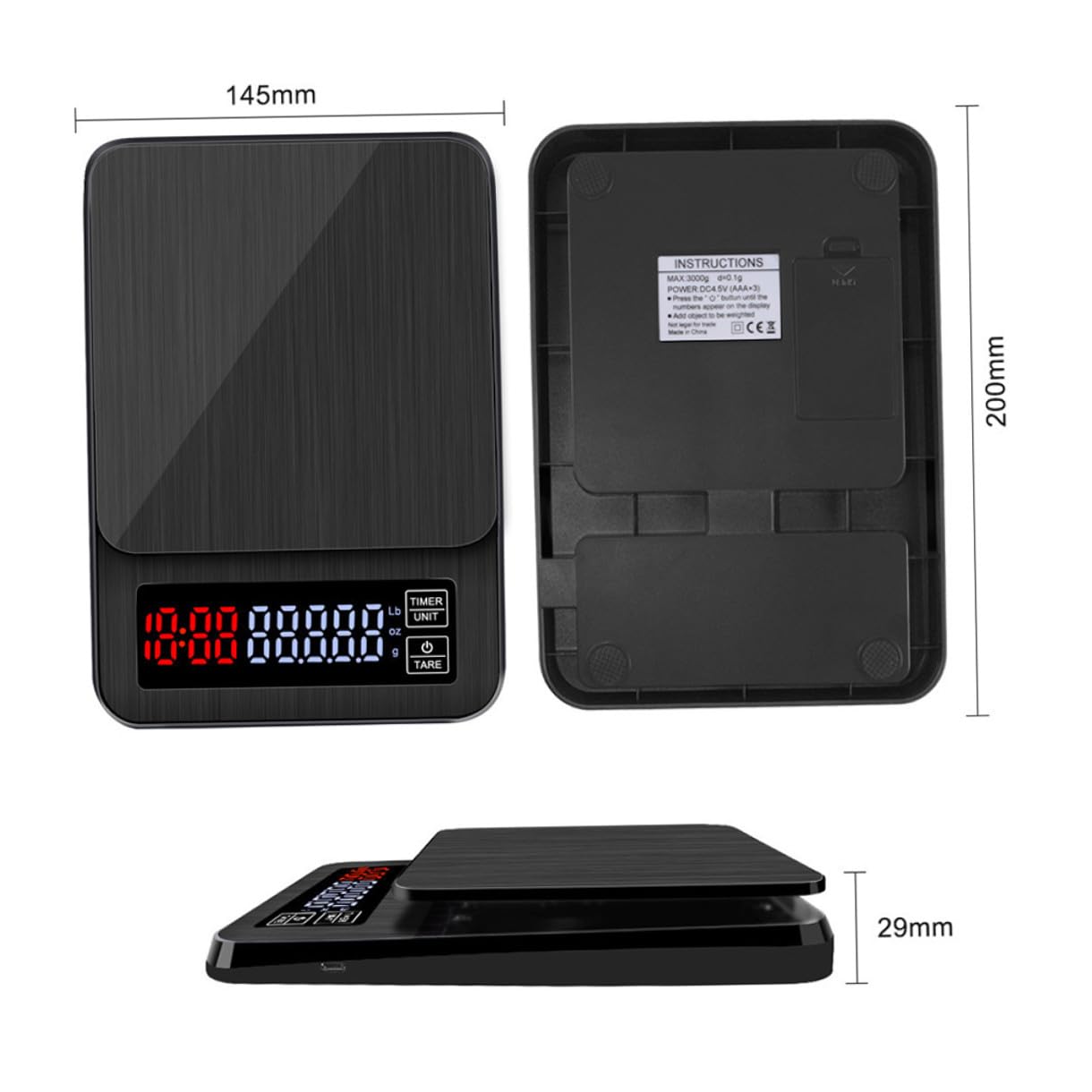 SOLUSTRE Báscula Digital de Cocina con Temporizador y Sensores de Precisión, Capacidad 5kg, Alimentación Usb, Adecuado para Pesar Alimentos y Café