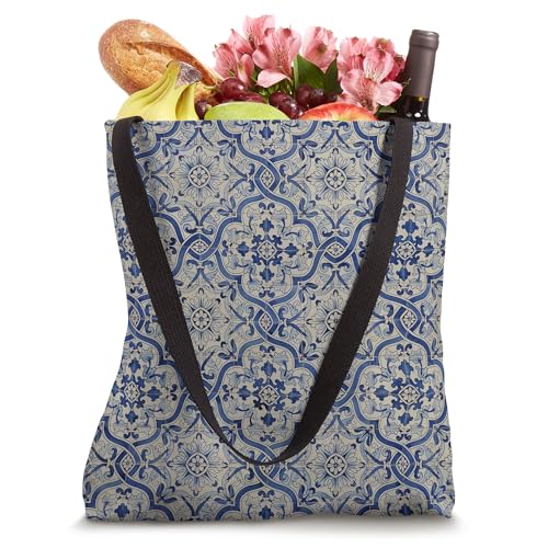 Bolso Tote con diseño portugués blanco y azul miniatura 4