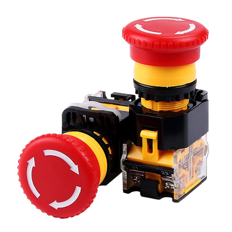 Interruptor de alimentación Botón parada emergencia La38-11zs con autobloqueo interruptor cabeza hongo 22 mm(1NC1NO)