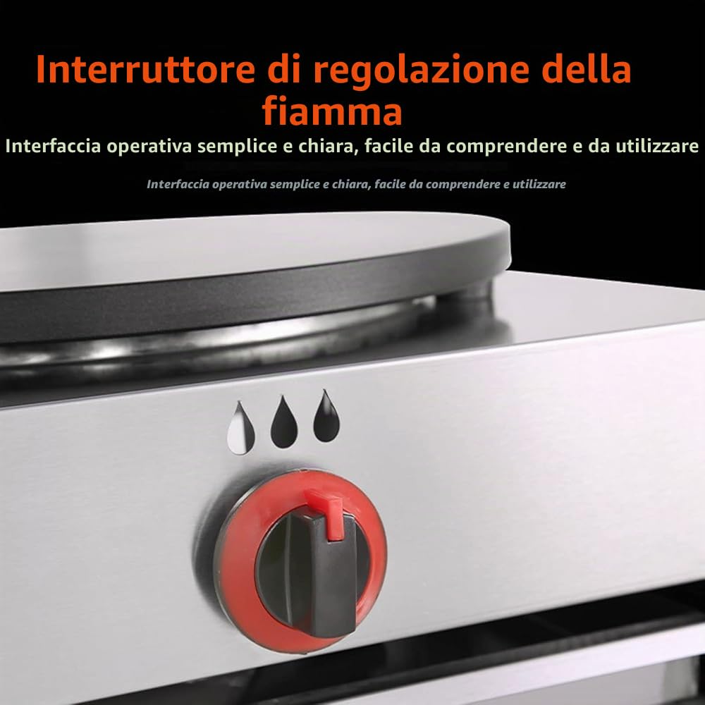 Macchina per Fare Crepe, Crepiera, Gas, Professionale Piastra per Crepes di Alta qualità Maker Machine, Crepes Professionale Diametro 40 cm, con Piastra Antiaderente, per Frittate di Tortilla,N
