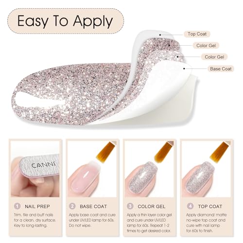 Image of CANNI 9ml Rose Grey Glitter Gel Nail Polish High Gloss UV LED Soak Off Gel