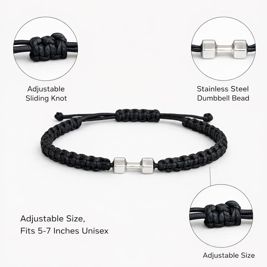 Fitness Bracelet - Motivational Dumbbell Charm Adjustable Bracelet for Men & Women, Weightlifting, Sports Fitness, Personal Trainer Gift - Image 7
