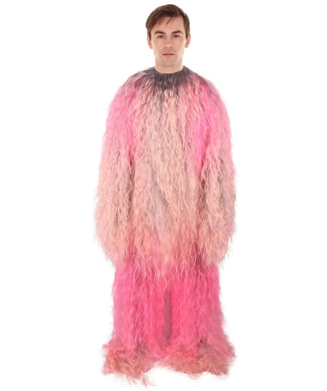 HPO Adult Unisex Long Hairy Warrior Ape Costume - Military Leader Fighter Vest & Pant | Halloween Yeti Gorilla Outfit, Pink - Medium
