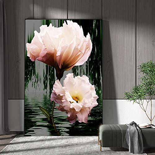 Peinture lac eau fleurs roses KEBIA affiche toile 60x90cm sans cadre pour chambre