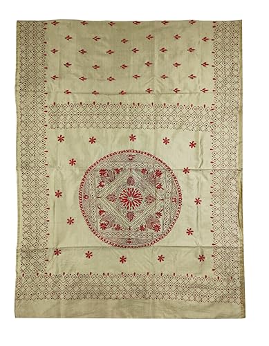 Image of SHRISTI CLOTHINGS Women's Hand Embroidered Cotton Silk Kantha Stitch Saree with Blouse Piece (J420724 SWD62)