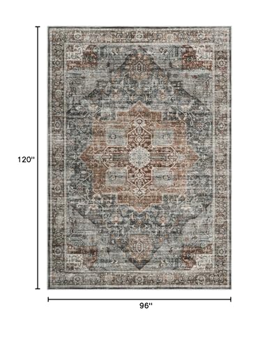 Image of Roxstand 8x10 Washable Area Rugs, Vintage Non Slip Rug, Grey /Brown /Tan