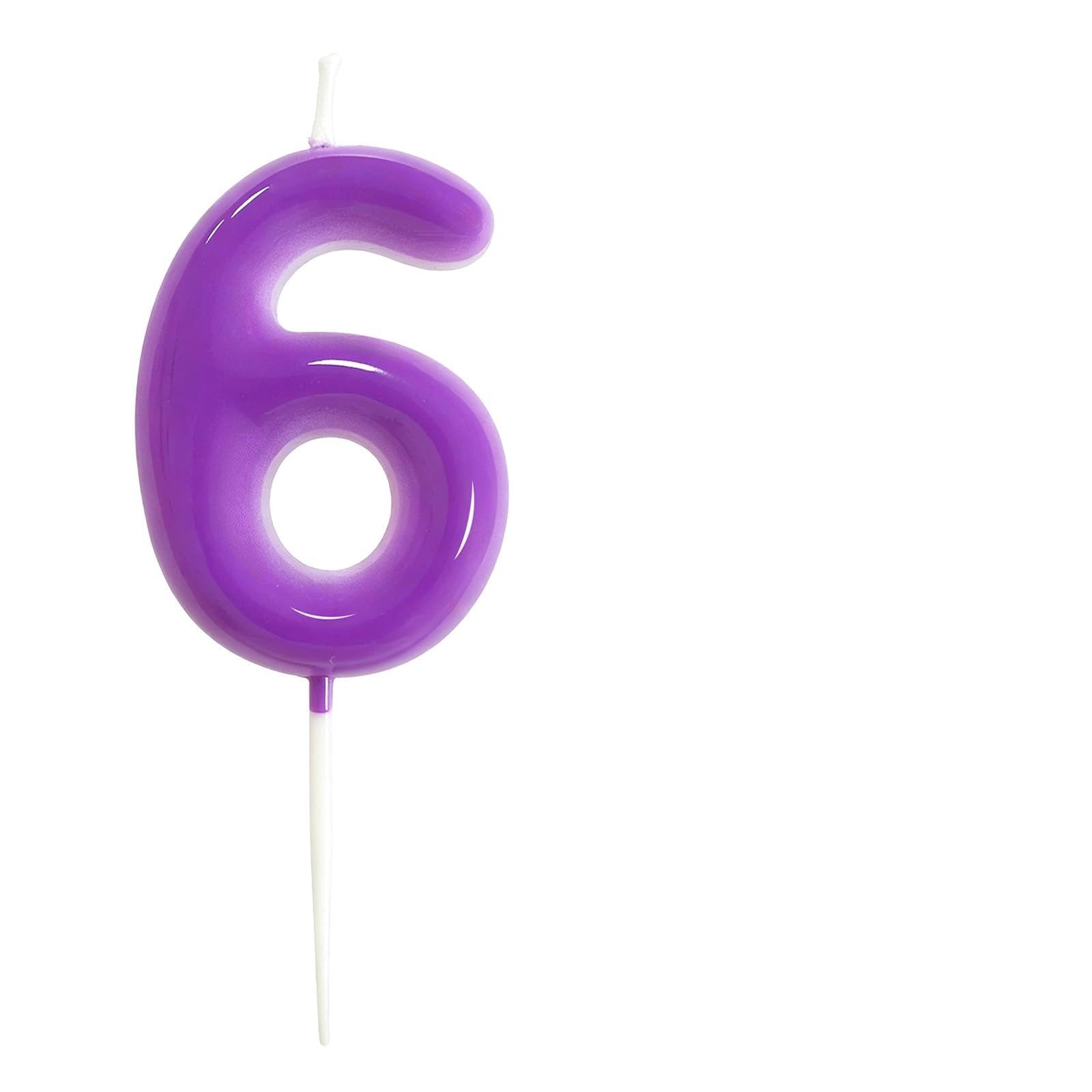 Purple Birthday Number 6 Candles Happy Birthday Cake Topper Number Candles for Birthday Party Decorations Wedding Anniversary Celebration Party Supplies