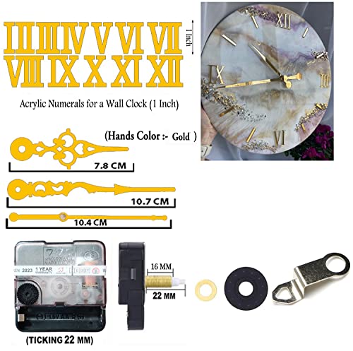 Image of 12 Pcs Arabic Mirrored Acrylic Numerals Movement Machine 22mm for Wood Resin Marble Clock Fancy Needles Pack 1 (Gold D3)