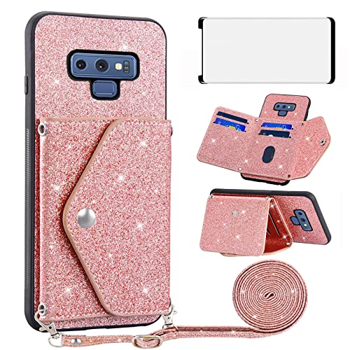 Sangle à bandoulière pour Galaxy Note 9 étui portefeuille rose Asuwish idéal en voyage