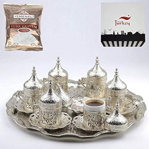 SALE (SET of 6) Ottoman Turkish Greek Arabic Coffee Espresso Serving Cup Saucer Set SILVER