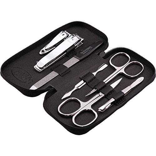 Manicure set made in Germany - 7 piece stainless steel exclusive finger & toe nail clipper set in real leather case, made in Solingen Germany