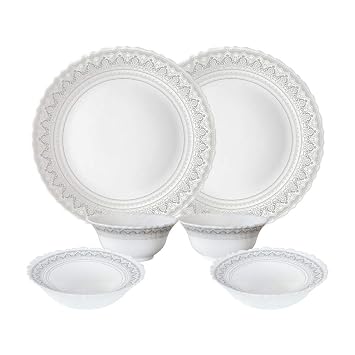 Larah by Borosil Classic Opalware Dinner Set, 6 -Piece, White