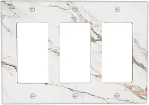 Decorative Outlet Covers Modern Grey Gold Marble Texure 3 Gang Outlet Cover Wall Plate Triple Rocker Light Switch Cover Plate Switch Plate Covers for Kitchen Bathroom Home Decor