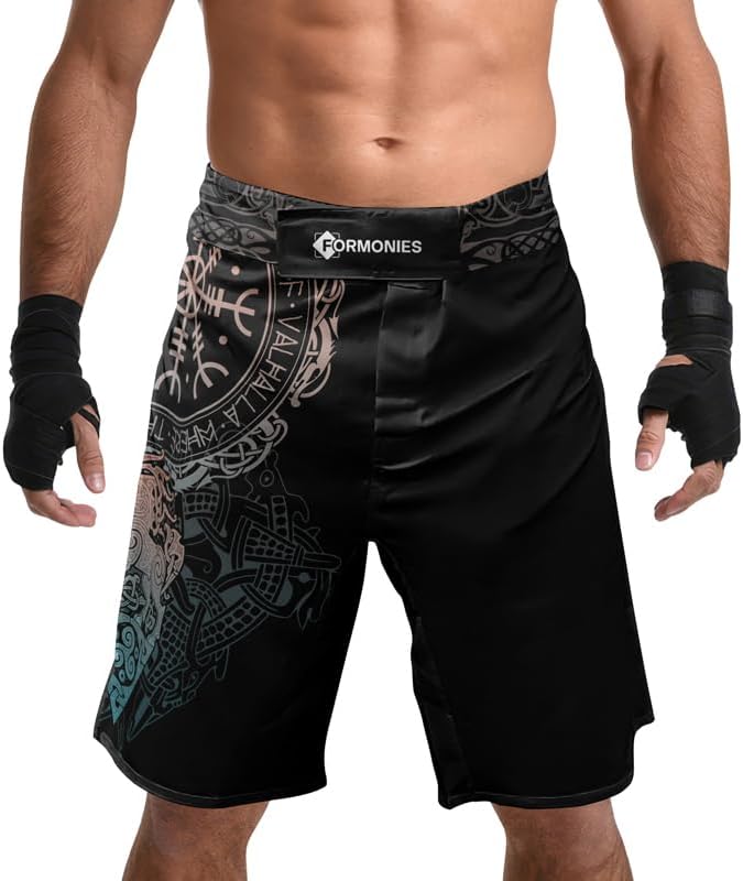 Viking MMA Shorts Mens Fight Shorts for BJJ No-Gi Jiu Jitsu Training Wear with Drawstring Inside 4-Way Stretch