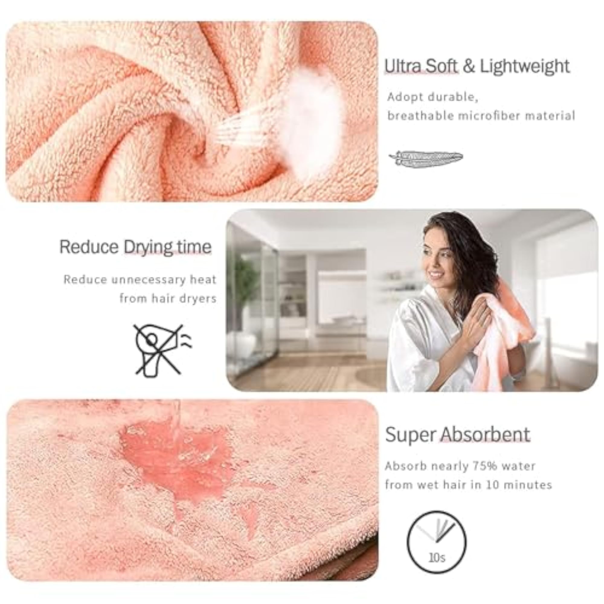 Quick Dry Soft Microfiber Hair Towel Wrap for Women