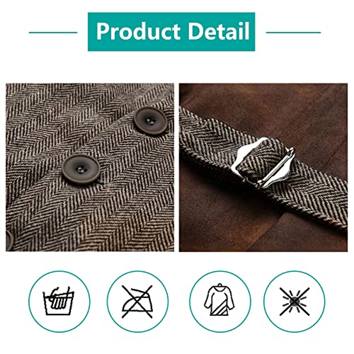 Vintage Men's Herringbone Suit Vest Slim Fit Tweed Wool Retro Business Casual Dress Waistcoat For Suit Tuxedo Blazer (Color : Brown, Size : X-Large) #TOP2