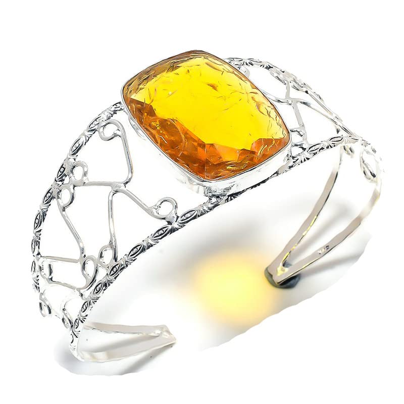 Bracelet jonc en quartz craquelé jaune et argent pour femme fait main
