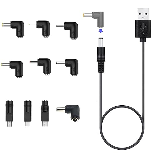 Cable de alimentación USB a CC de 5 V, USB universal a CC de 0.217 x 0.083 in, cable de carga de alimentación con 10 conectores para enrutador, mini
