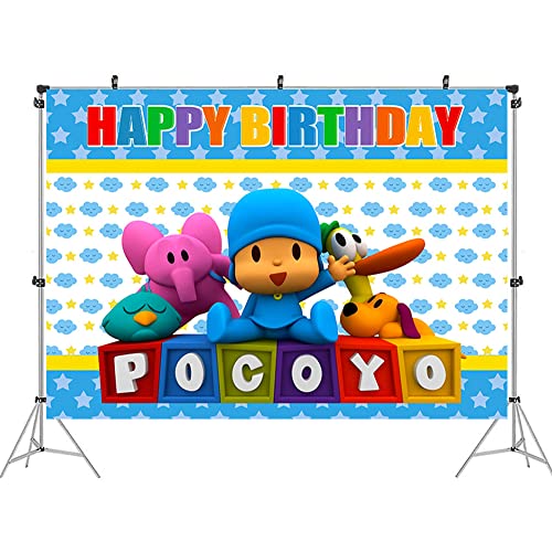 Decoración para Fotografía, Pocoyo Telón de Fondo para decoración de Fiesta de cumpleaños para fotografía, Fondo de fotografía Fondo de Dibujos Animados, Fiestas de Cumpleaños para Niños, Baby Shower Cover