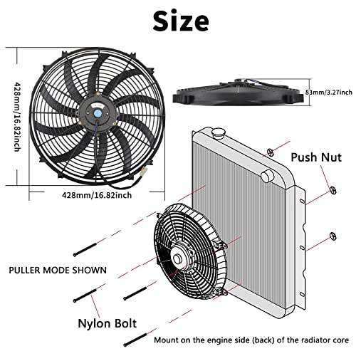 Fgjqefg 16 Inch Black Universal Slim Fan Push Pull Electric Radiator 12V 120W High Performance Cooling Fan With Thermostat Wiring Switch Relay Mount Kit #TOP1