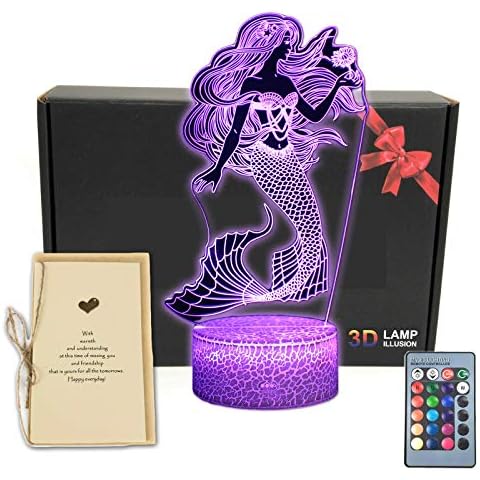 MARZIUS Mermaid 3D Illusion LED Table Lamp Sea-Maid Night Light with Lighted Base,16 Colors Change, Smart Touch Button & Remote Control for Men, Women, Kids, Boys, Teens Gifts (Mermaid 1) Cover