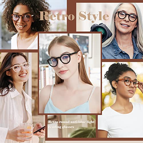 Image of EASY READ Retro Round Blue Light Blocking Reading Glasses for Women,Anti UV Readers for Women with Spring Hinge