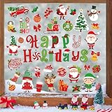 Whaline 9 Sheets Christmas Window Cling Stickers Xmas Santa Reindeer Cartoon Reusable Window Decals for Holiday Party Home Office Classroom Decoration