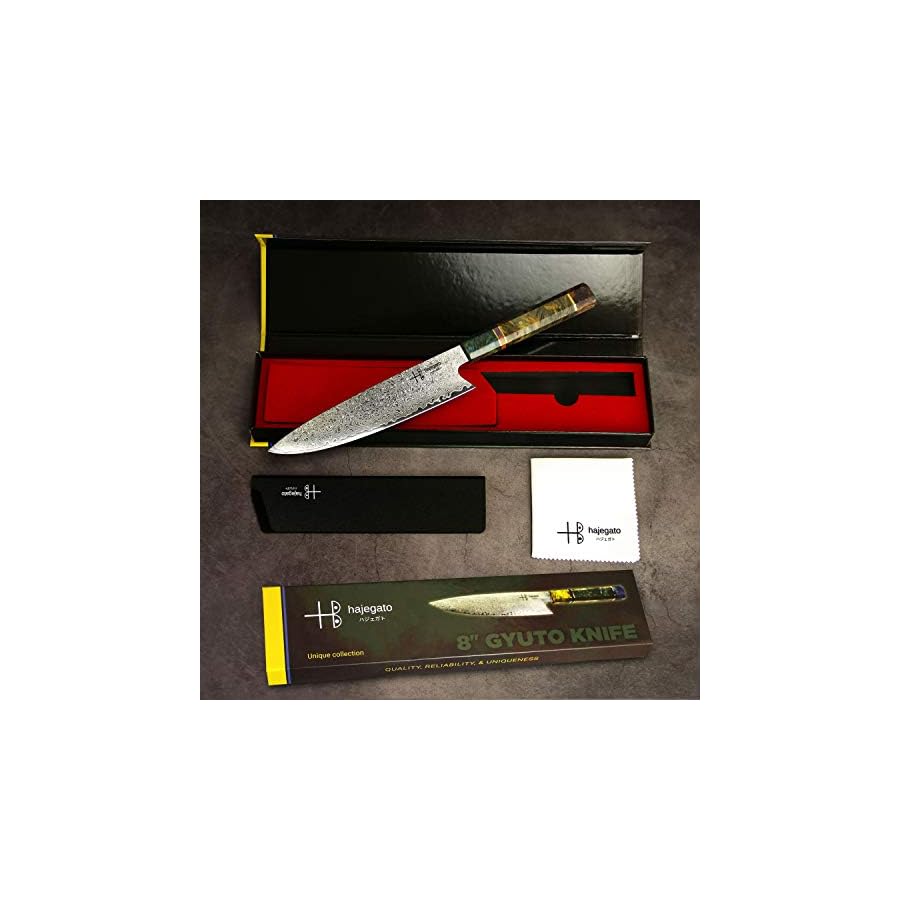 Damascus-Chef-Knife-Gyuto-Hajegato-Unique-One-Of-Kind-Handle-Professional-8-Inch-Japanese-Chefs-Kitchen-Knife-Vg10-67-Layers-Damascus-Steel-Knive-with-Sheath hajegato Damascus Chef Knife Gyuto Unique One Of Kind Handle Professional 8 Inch Japanese Chefs Kitchen Knife Vg10 67 Layers Damascus Steel Knive with Sheath