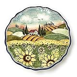 CERAMICHE D'ARTE PARRINI - Italian Ceramic Art Pottery Small Plate to Hang Hand Painted Decorated Sunflowers Landscape Tuscan Made in ITALY