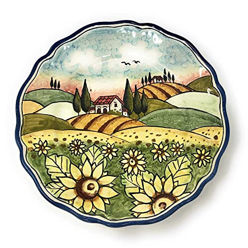CERAMICHE D'ARTE PARRINI - Italian Ceramic Art Pottery Small Plate to Hang Hand Painted Decorated Sunflowers Landscape Tuscan Made in ITALY