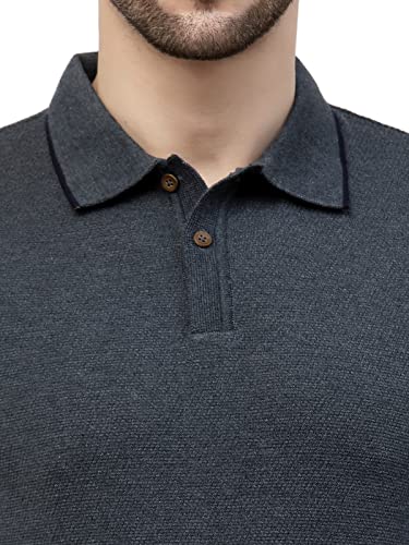 Image of Kalt Mens Basic Solid Full Sleeves Polo Cotton Blend Knitted Regular Fit Polo-Neck T-Shirts with Collar Stylish