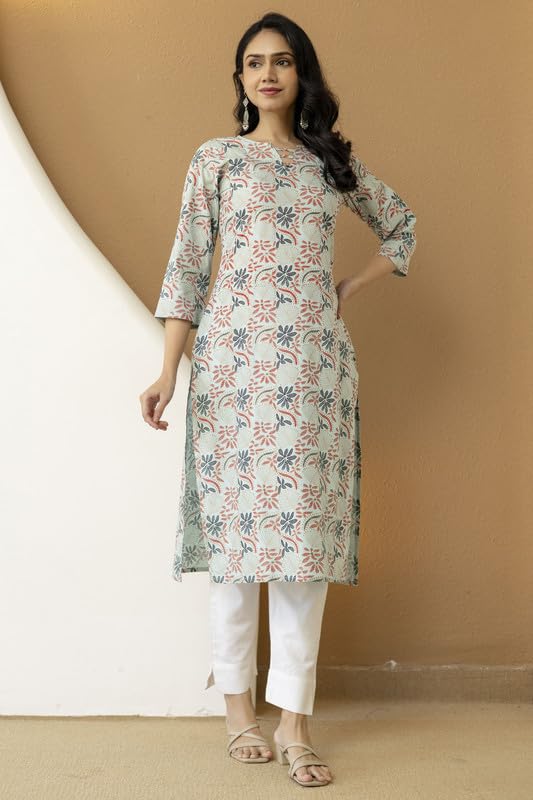 Image of New Rayon Floral Printed Knee Length Straight Casual Kurta for Women | Women Fomal Kurti