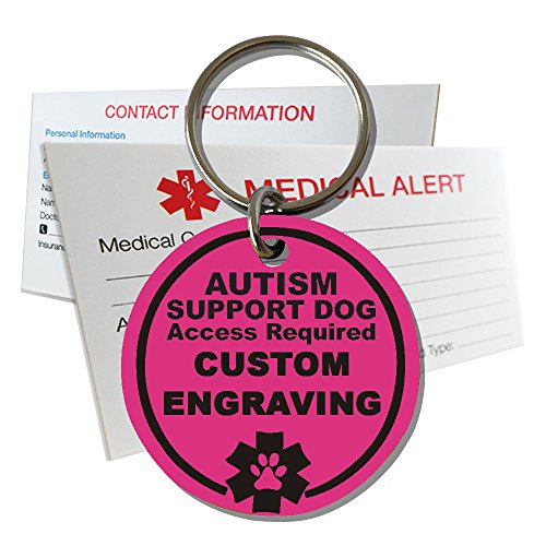 Autism Support Service Dog ID Custom Engraved Round Plastic - Ribbon Pink - Large