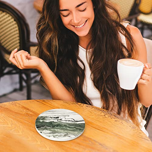 6 Pcs Green Ceramic Coasters With Holder Round Cool Drink Absorbent Coasters Set Best Modern Coffee Table Coasters Art Decorative Coasters Bar Farmhouse Outdoor Coasters Cup Coaster Gift #TOP6