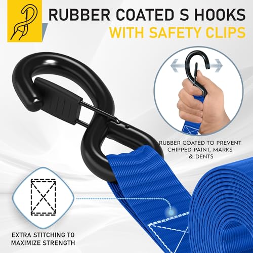 Image of AUGO Heavy Duty Ratchet Straps & Soft Loops - Pack of 4 Extra Strong 1.5 inch by 10' Ratchet Straps w /S-Hook Safety Latches & 4 Soft Loop Tie Downs - 4400Lb Break Strength for Motorcycles, ATVs, Etc.