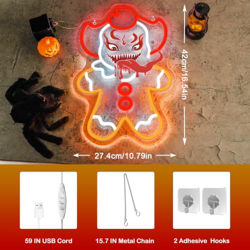 Image of Gingerbread Man Neon Sign Horror LED Wall Light for Halloween Party Decor