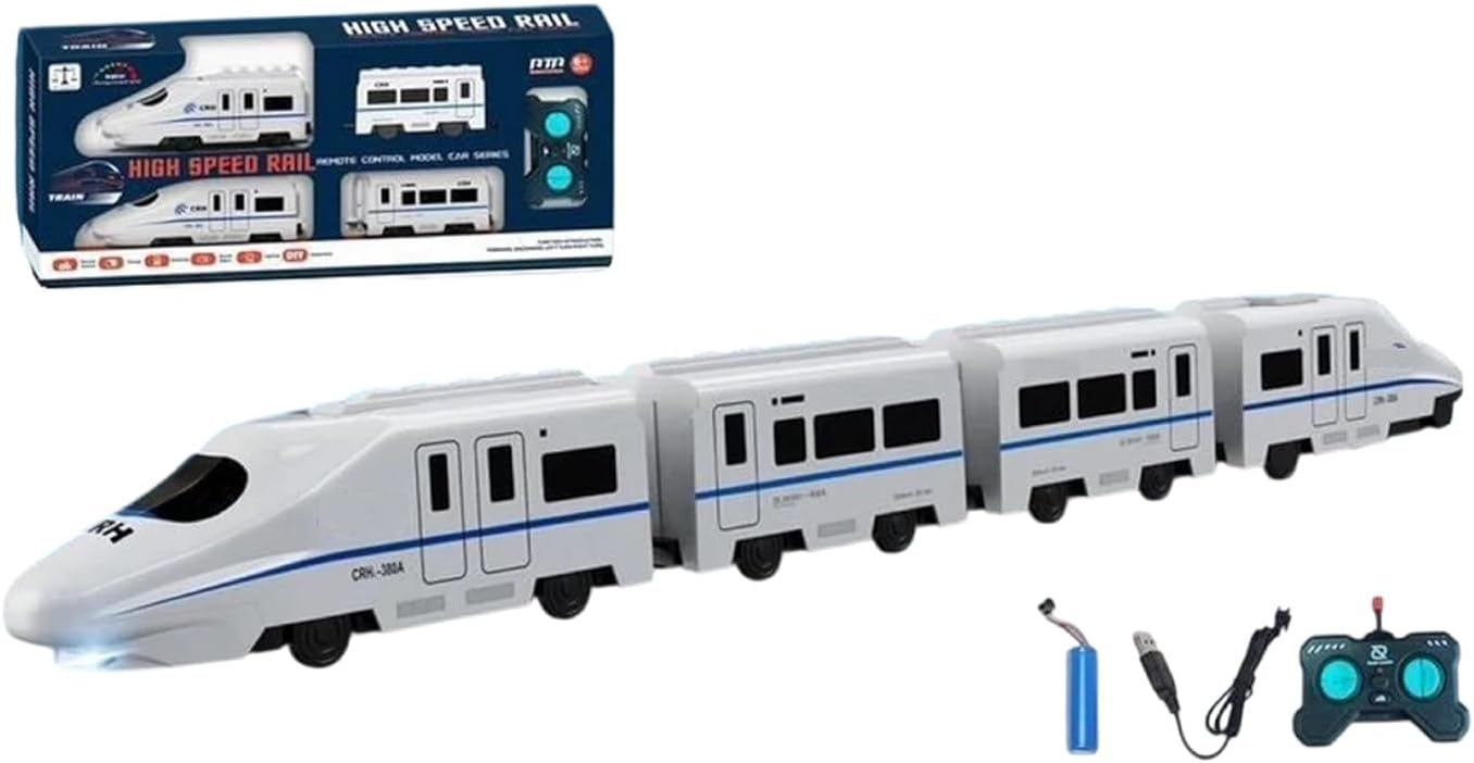 Kids Express Train Toy with Remote Control, Lights and Sounds, Rechargeable Train Model Toy for Kids Boys Girls (White)