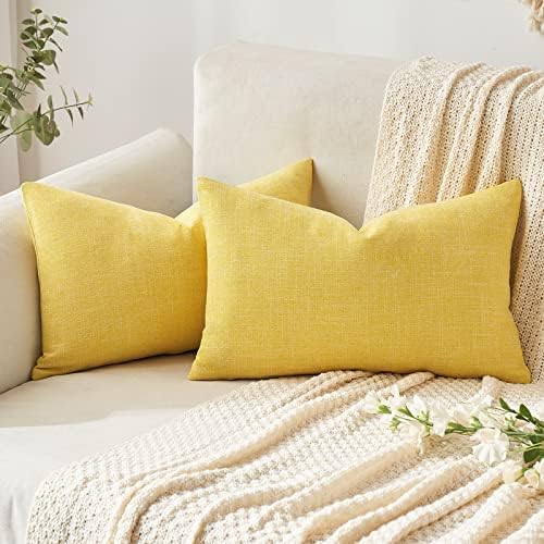 MIULEE Pack of 2 Decorative Linen Burlap Pillow Cover Square Solid Spring Throw Cushion Case for Sofa Car Couch 18x18 Inch Light Blue