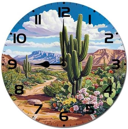 Cactus Desert Scen Kitchen Home 10 Inch Silent Vintage Design Round Wall Clock Numerals Design Non Ticking Retro Clocks Home Decor Desk Clock